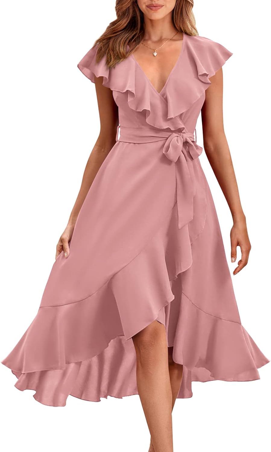 RETTYGARDEN Women's 2026 Summer Cross Midi Dress Casual Boho Deep V Neck Short Sleeve Ruffle Hem Split Beach Long Dresses