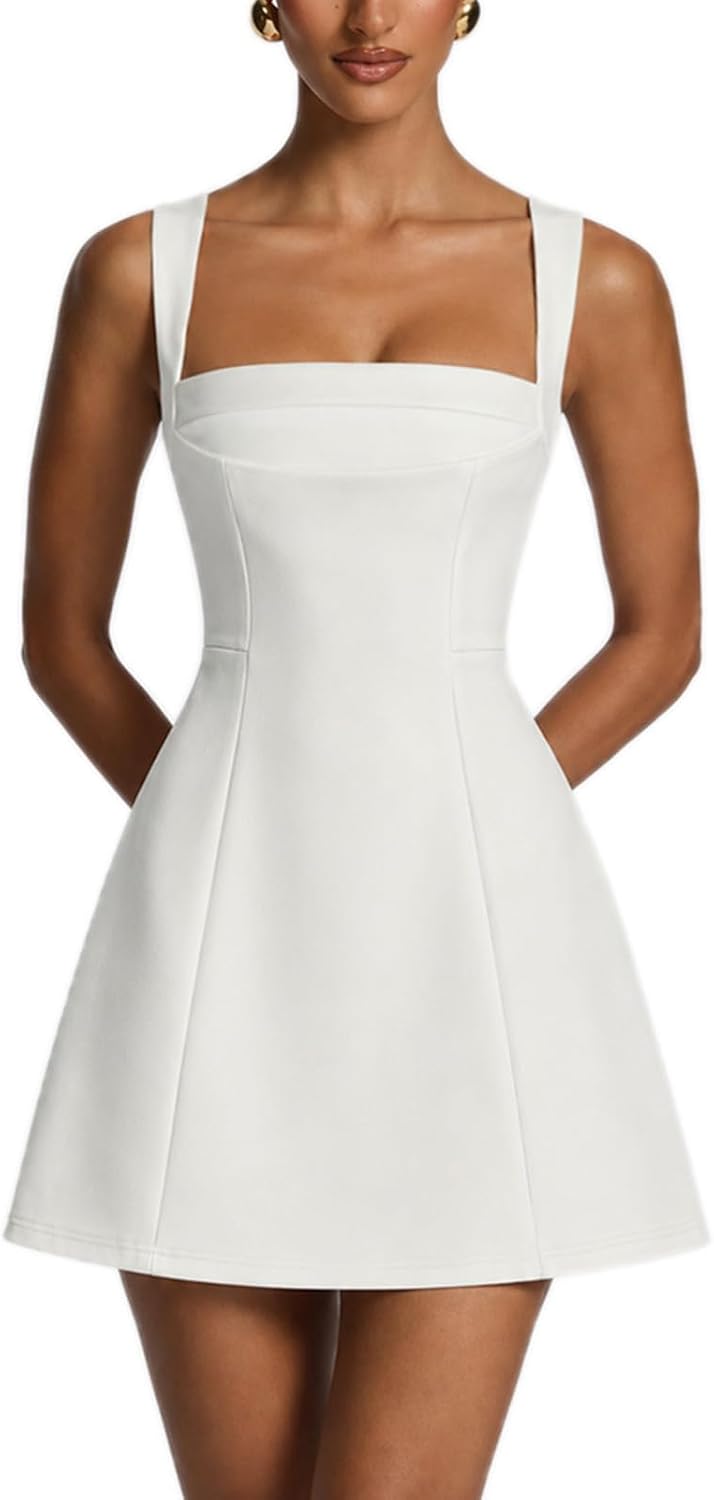 GRMLRPT Women's Square Neck A Line Graduation Mini Formal Dress | Corset Sleeveless Short Bodycon Dresses for Homecoming, Wedding Guest, Cocktail Party