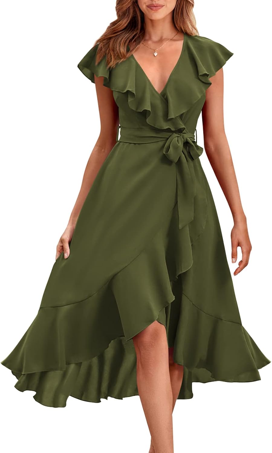 RETTYGARDEN Women's 2026 Summer Cross Midi Dress Casual Boho Deep V Neck Short Sleeve Ruffle Hem Split Beach Long Dresses