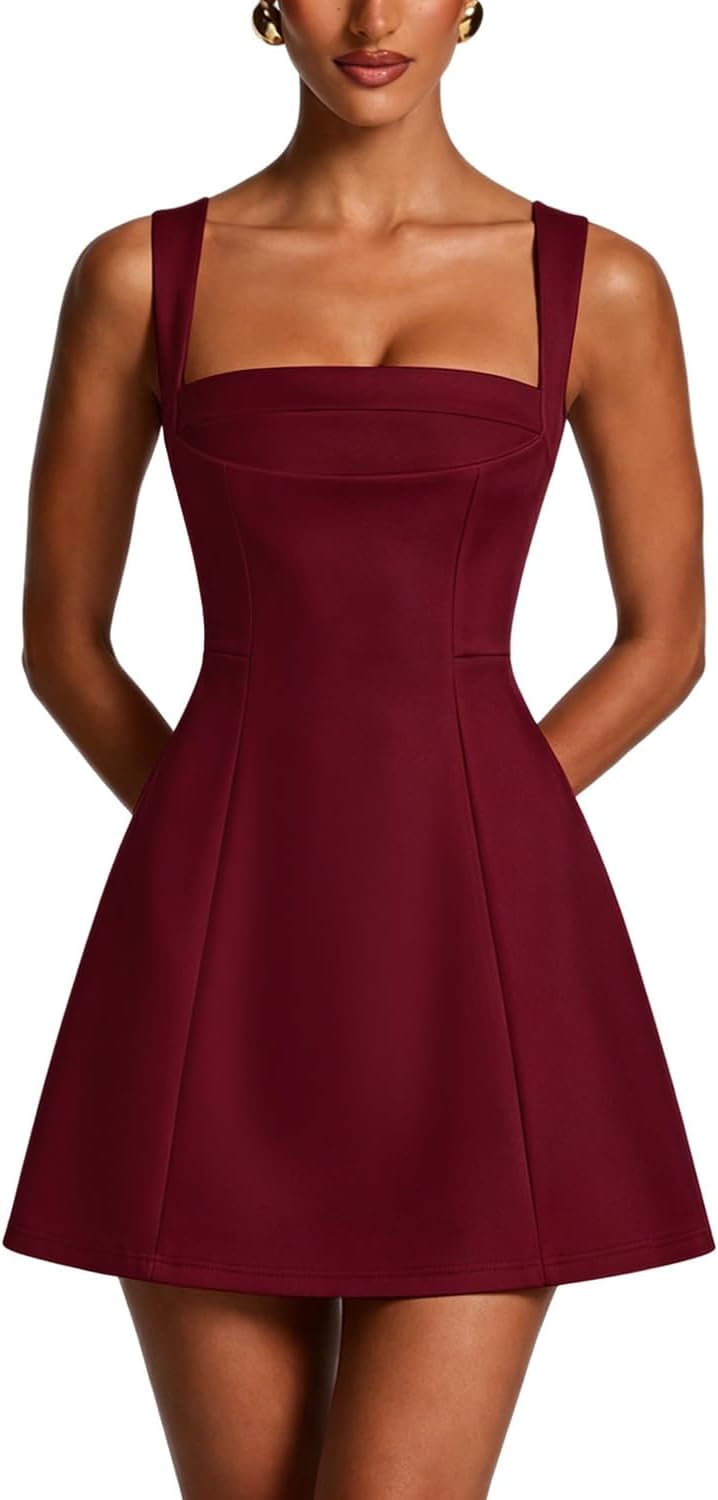 GRMLRPT Women's Square Neck A Line Graduation Mini Formal Dress | Corset Sleeveless Short Bodycon Dresses for Homecoming, Wedding Guest, Cocktail Party