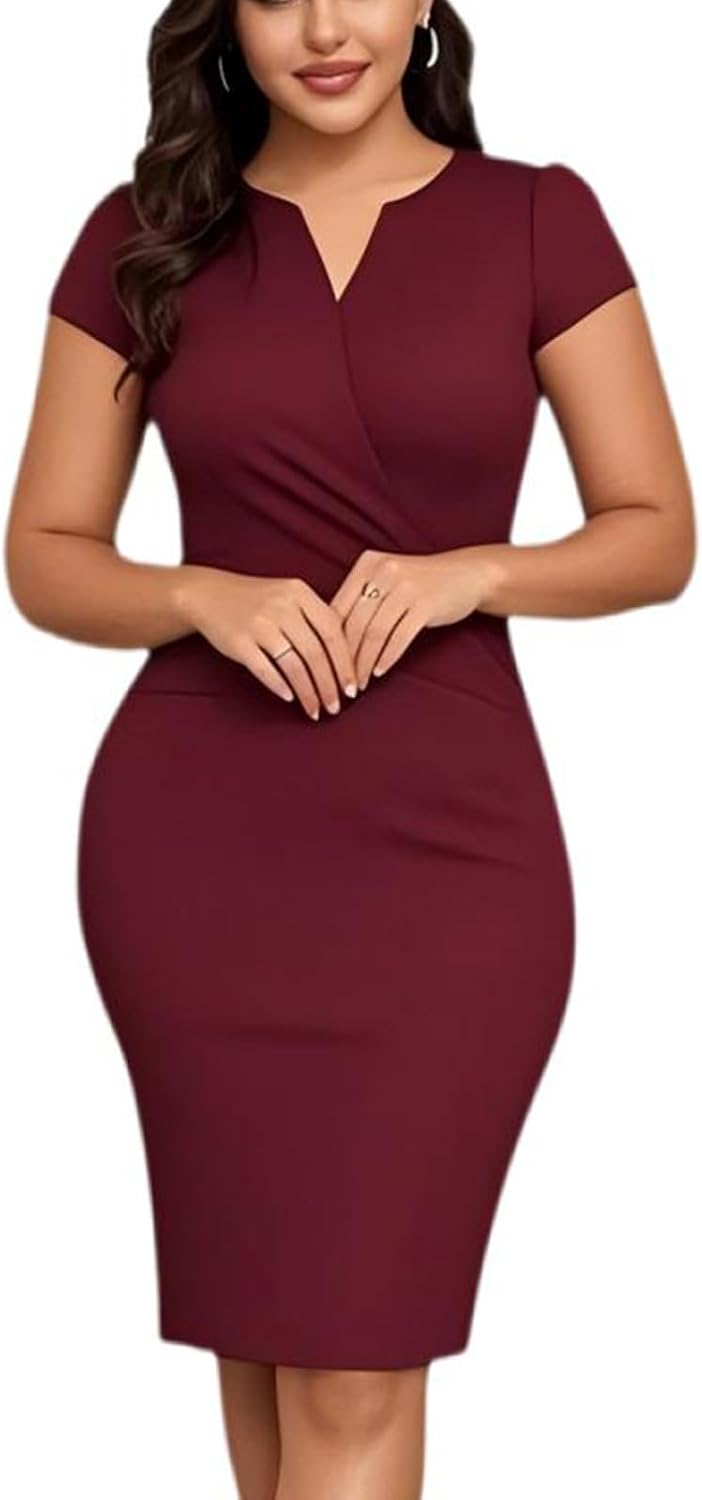 DeftSharp Womens Ruched Formal Bodycon Zipper Graduation Dresses-Elegant Cocktail Party Wedding Midi Dress