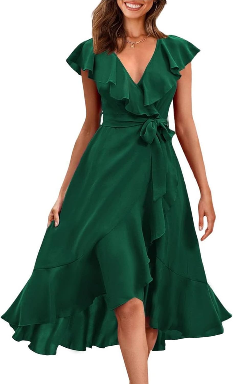 RETTYGARDEN Women's 2026 Summer Cross Midi Dress Casual Boho Deep V Neck Short Sleeve Ruffle Hem Split Beach Long Dresses