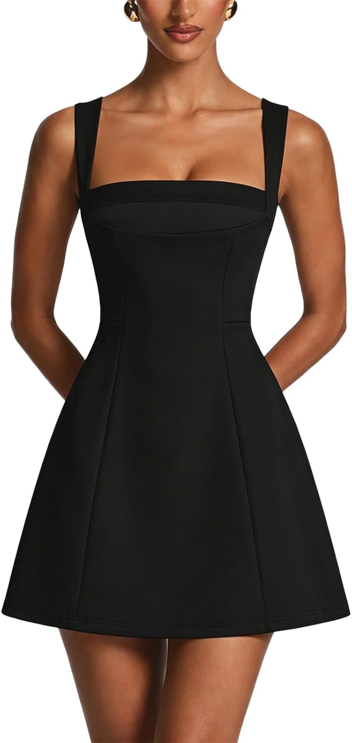 GRMLRPT Women's Square Neck A Line Graduation Mini Formal Dress | Corset Sleeveless Short Bodycon Dresses for Homecoming, Wedding Guest, Cocktail Party