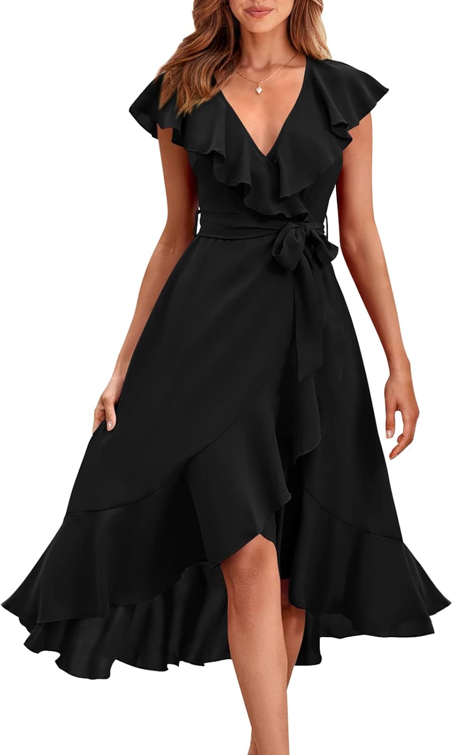 RETTYGARDEN Women's 2026 Summer Cross Midi Dress Casual Boho Deep V Neck Short Sleeve Ruffle Hem Split Beach Long Dresses