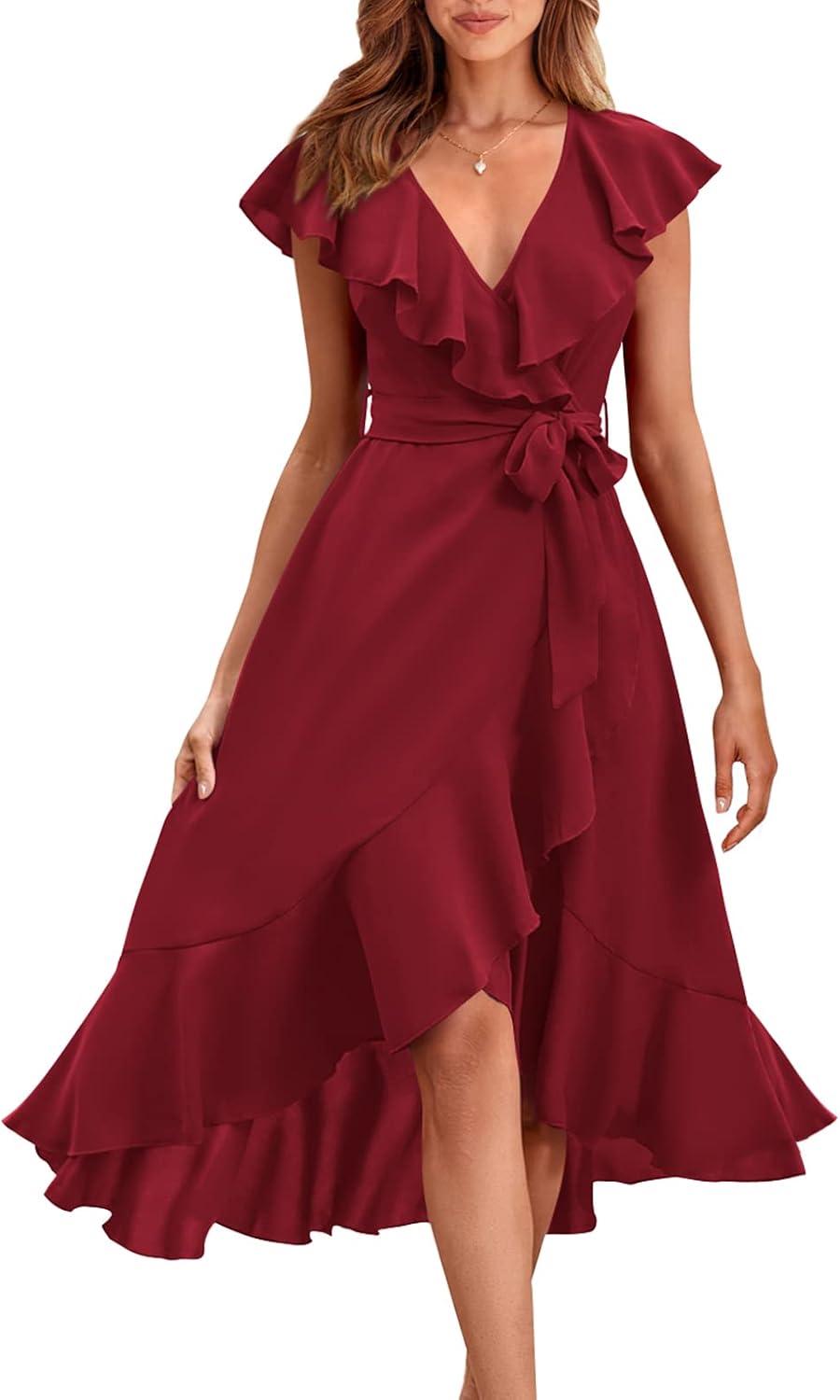 RETTYGARDEN Women's 2026 Summer Cross Midi Dress Casual Boho Deep V Neck Short Sleeve Ruffle Hem Split Beach Long Dresses
