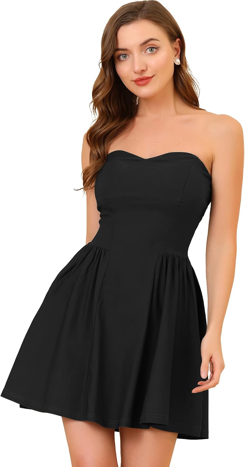 Allegra K Women Sexy Strapless Off Shoulder 2026 Cocktail Party Mini Dress | Tube, Sweetheart Neckline, Date, Night-out, Birthday, A-Line, Flare Sexy Corset Short Dress