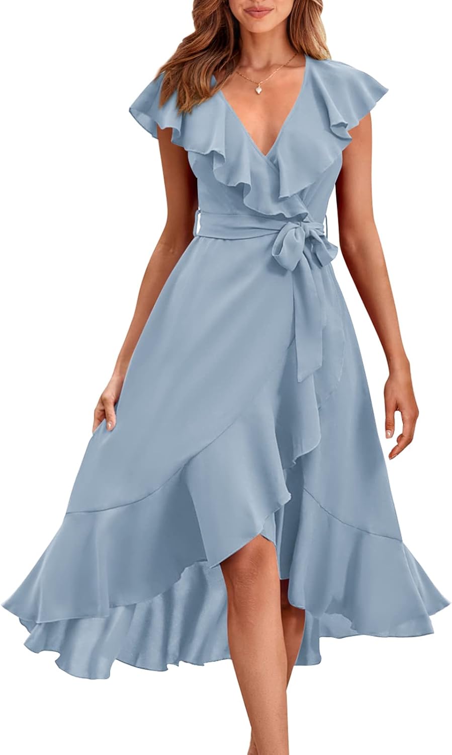 RETTYGARDEN Women's 2026 Summer Cross Midi Dress Casual Boho Deep V Neck Short Sleeve Ruffle Hem Split Beach Long Dresses