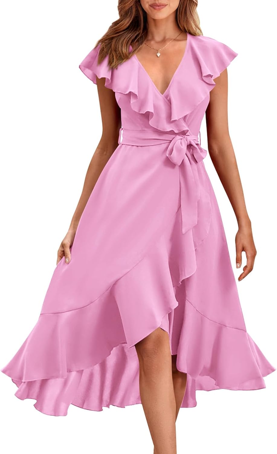 RETTYGARDEN Women's 2026 Summer Cross Midi Dress Casual Boho Deep V Neck Short Sleeve Ruffle Hem Split Beach Long Dresses