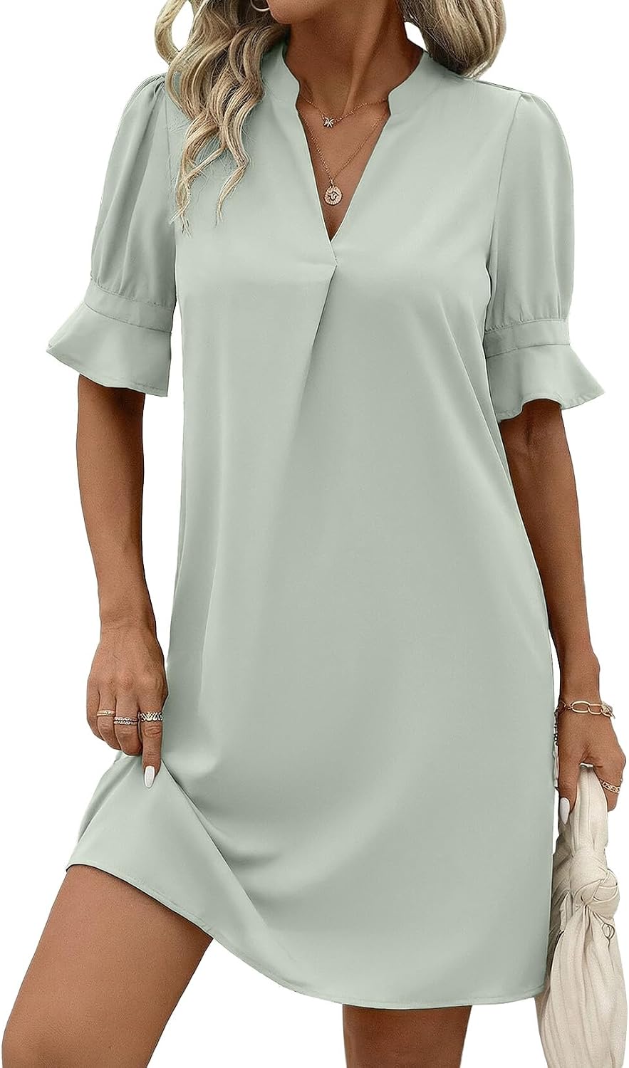 Zeagoo Summer Dresses for Women 2026 V Neck Ruffle Sleeve Loose Shift Dress Hawaiian Sundress Beach Vacation Clothes