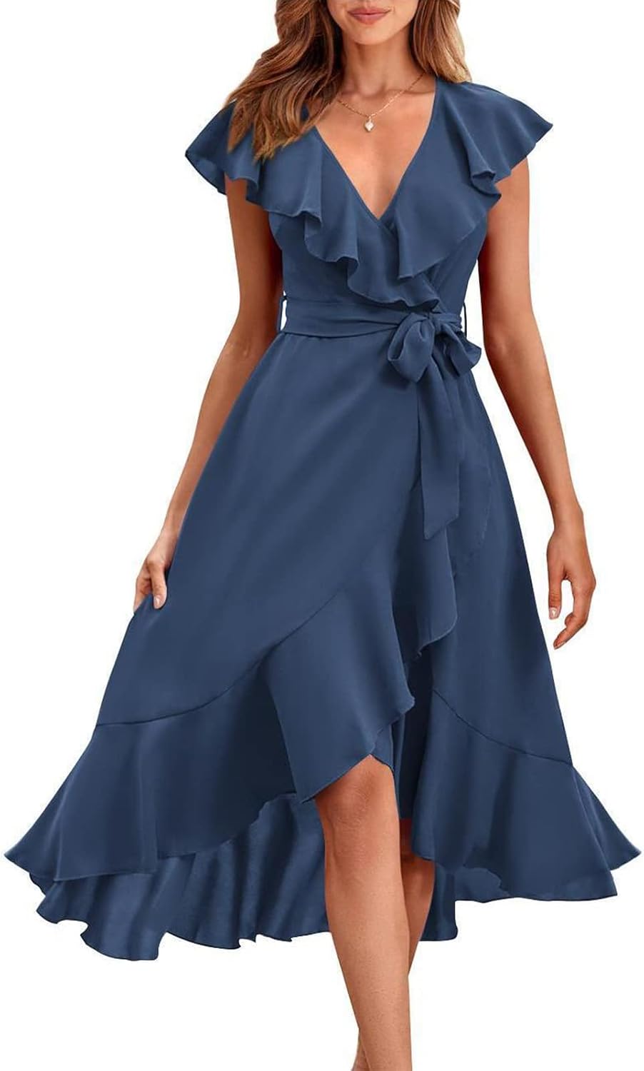 RETTYGARDEN Women's 2026 Summer Cross Midi Dress Casual Boho Deep V Neck Short Sleeve Ruffle Hem Split Beach Long Dresses