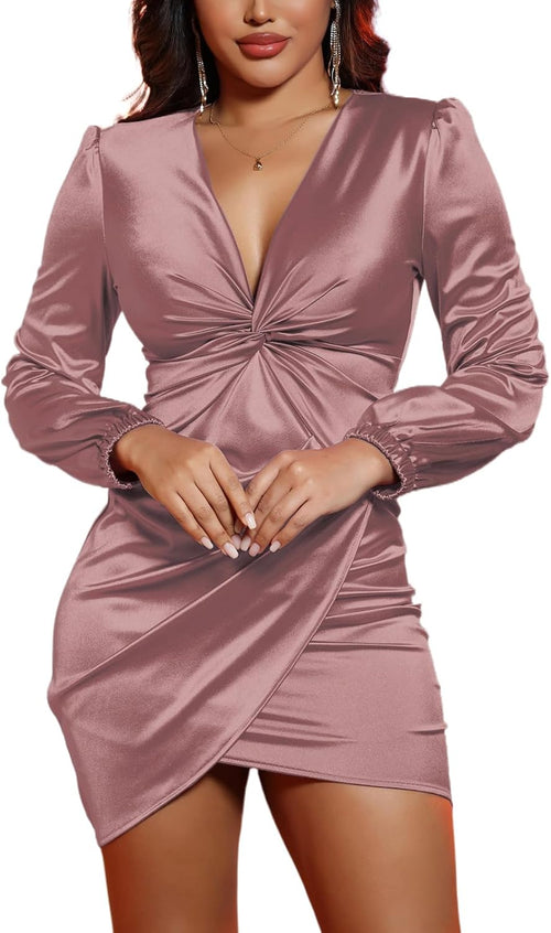 DeftSharp Womens Ruched Formal Bodycon Zipper Graduation Dresses-Elegant Cocktail Party Wedding Midi Dress