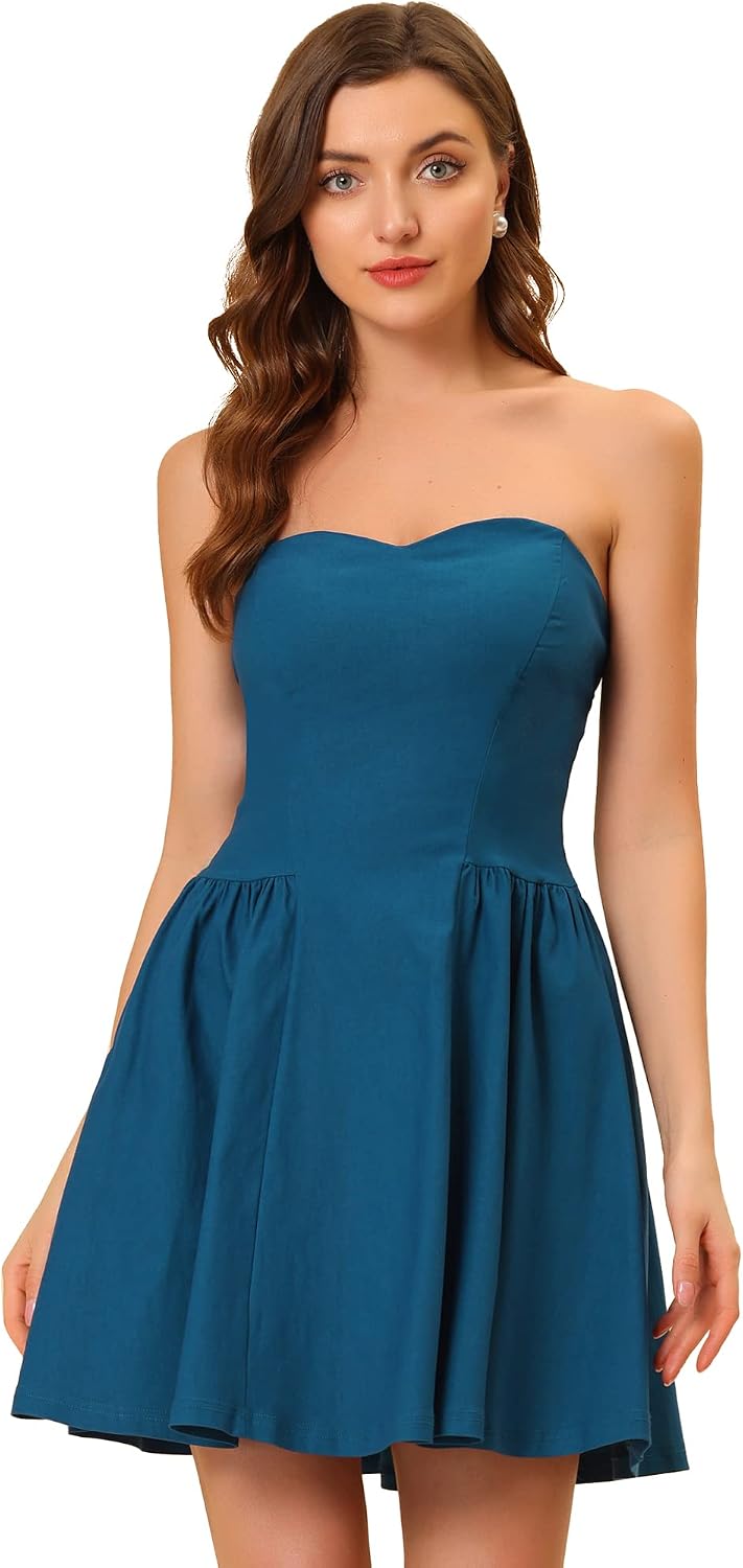 Allegra K Women Sexy Strapless Off Shoulder 2026 Cocktail Party Mini Dress | Tube, Sweetheart Neckline, Date, Night-out, Birthday, A-Line, Flare Sexy Corset Short Dress