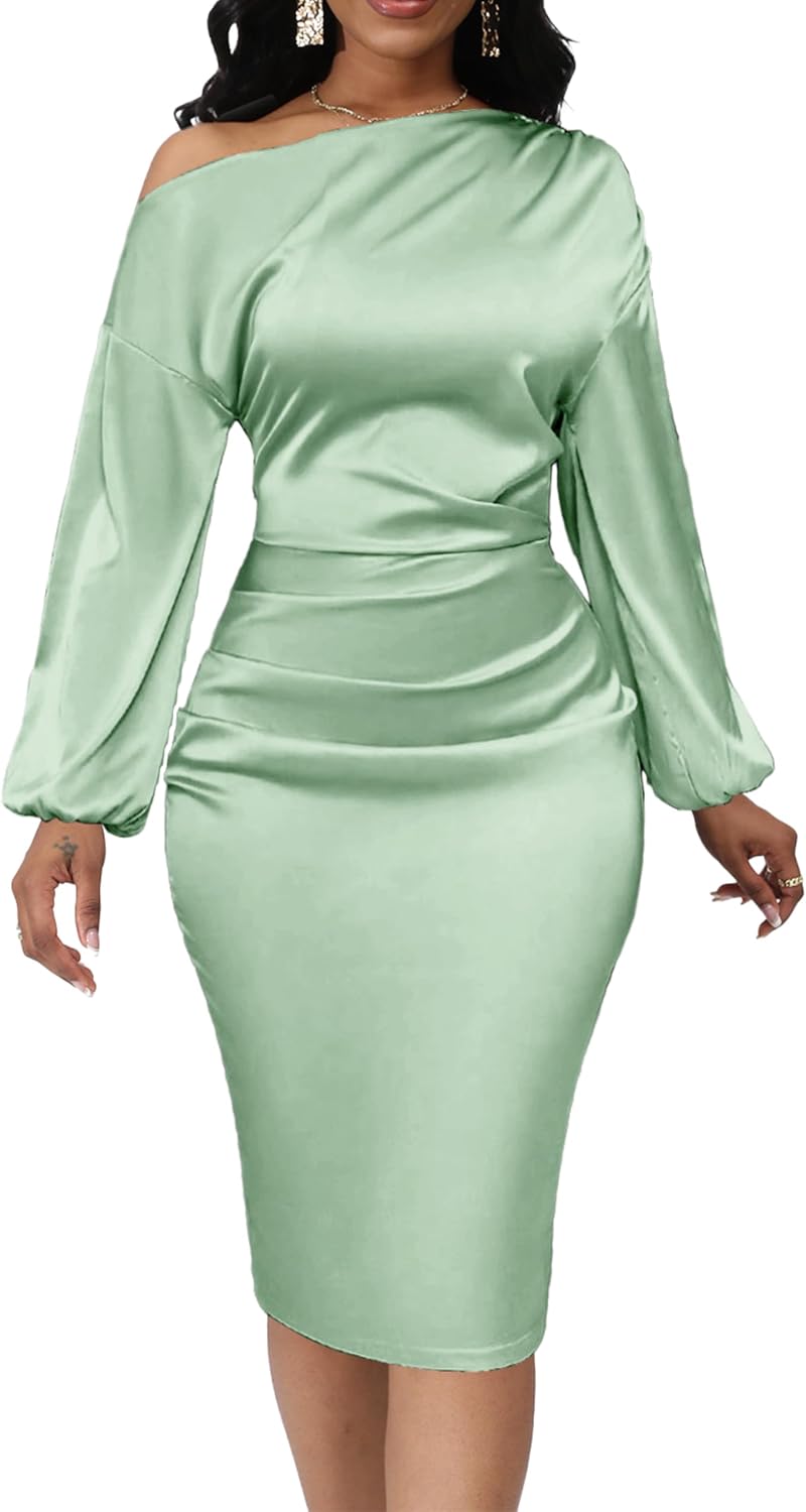 Yiershu Women's Fall Off Shoulder Bodycon Dress Elegant Long Sleeve | Formal Cocktail Party Midi Maxi Dresses for Women Weekend Holiday Club Wedding