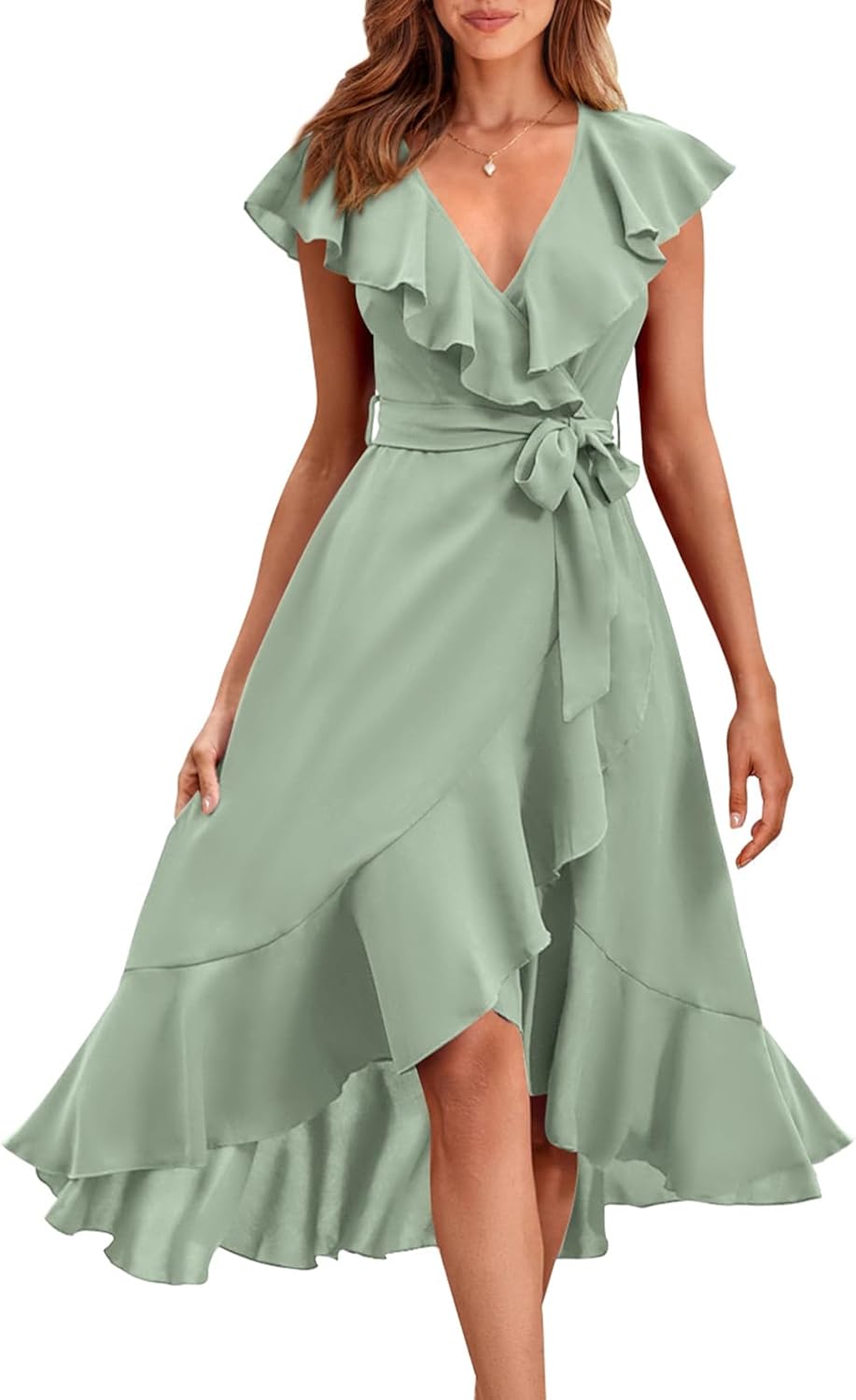 RETTYGARDEN Women's 2026 Summer Cross Midi Dress Casual Boho Deep V Neck Short Sleeve Ruffle Hem Split Beach Long Dresses