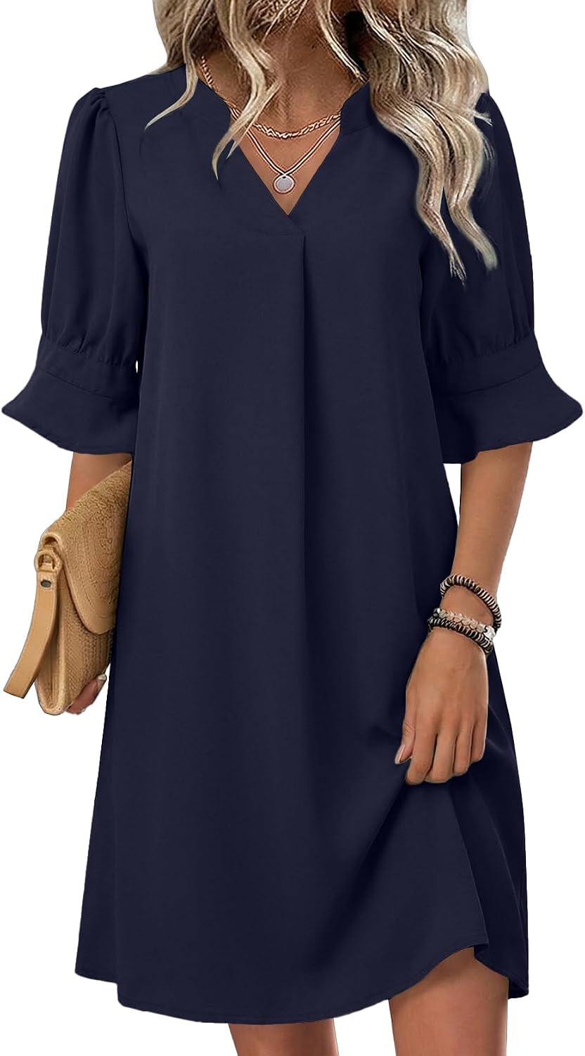 Zeagoo Summer Dresses for Women 2026 V Neck Ruffle Sleeve Loose Shift Dress Hawaiian Sundress Beach Vacation Clothes