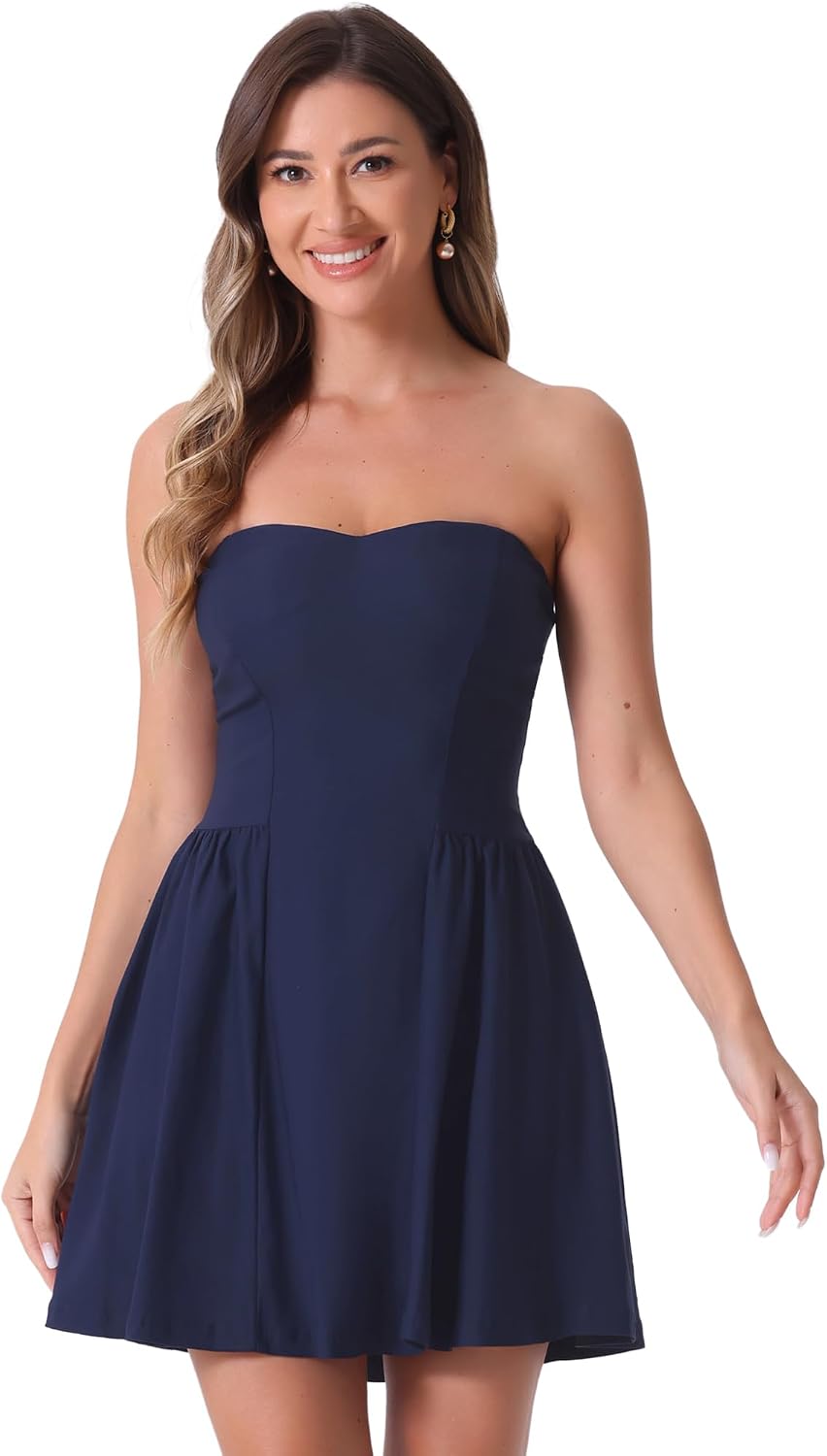 Allegra K Women Sexy Strapless Off Shoulder 2026 Cocktail Party Mini Dress | Tube, Sweetheart Neckline, Date, Night-out, Birthday, A-Line, Flare Sexy Corset Short Dress