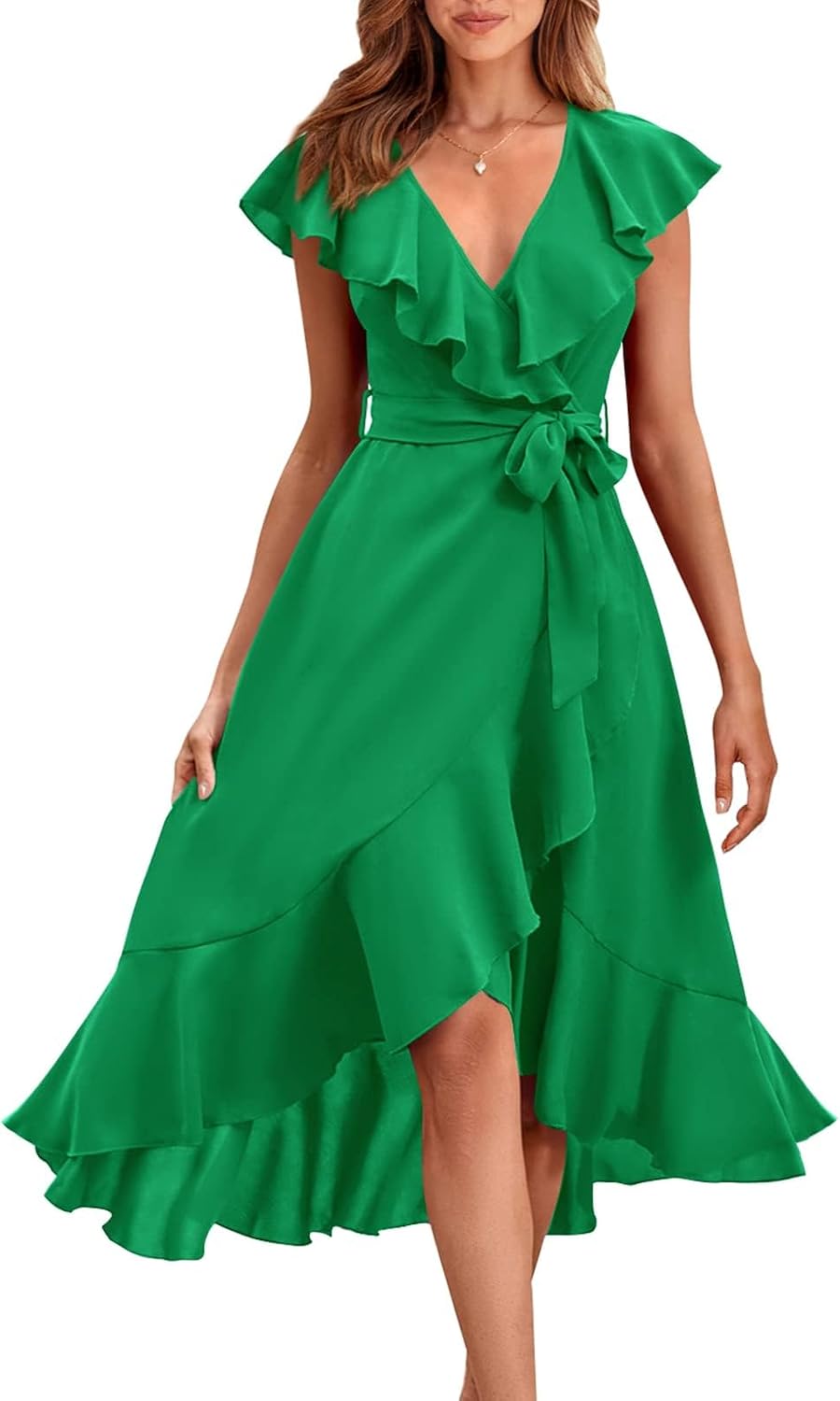 RETTYGARDEN Women's 2026 Summer Cross Midi Dress Casual Boho Deep V Neck Short Sleeve Ruffle Hem Split Beach Long Dresses