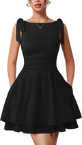 Aprilake Women's Sleeveless Boat Neck Mini Party Homecoming Dress | Pockets,Bow Tie,Corset Ruched Waist,Flowy Tiered Ruffle Hem,Slim,Casual,Birthday,Vacation,Graduation,Night out,Cute Clothes
