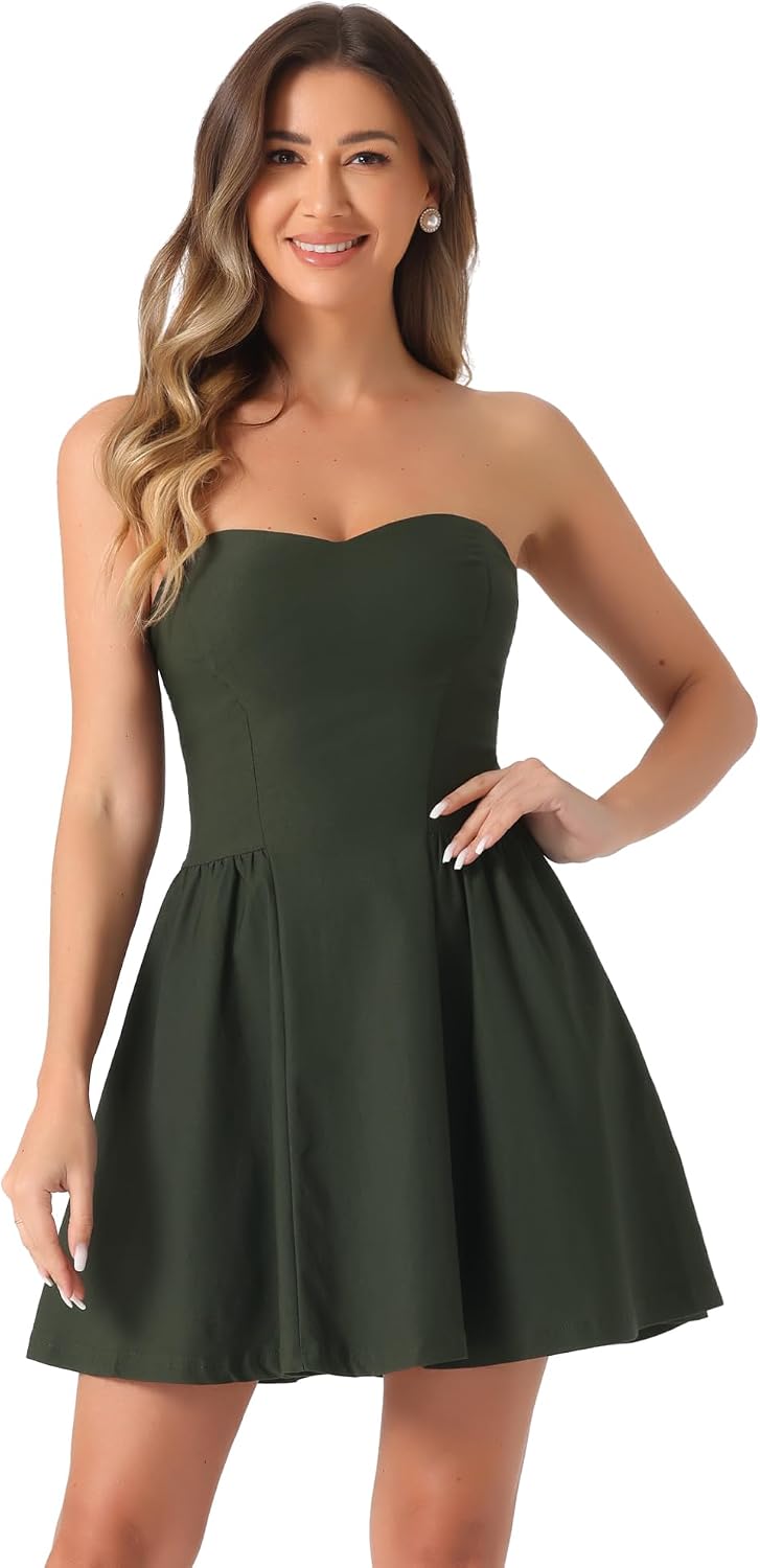 Allegra K Women Sexy Strapless Off Shoulder 2026 Cocktail Party Mini Dress | Tube, Sweetheart Neckline, Date, Night-out, Birthday, A-Line, Flare Sexy Corset Short Dress