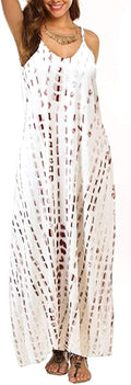 Supnier Women's Summer Spaghetti Strap V-Neck Bohemian Long Maxi Dress | Casual Loose Sleeveless Flowy Floral Long Maxi Dress with Pockets Beach Vacation Sundress