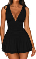 XXTAXN Womens Sexy Sleeveless Tank V Neck Vacation A Line Mini Dress | Sleeveless Adjudtable Shoulder Tie Ruched Waist Cocktail Date Graduation Homecoming Valentines Party Wedding Guest Birthday