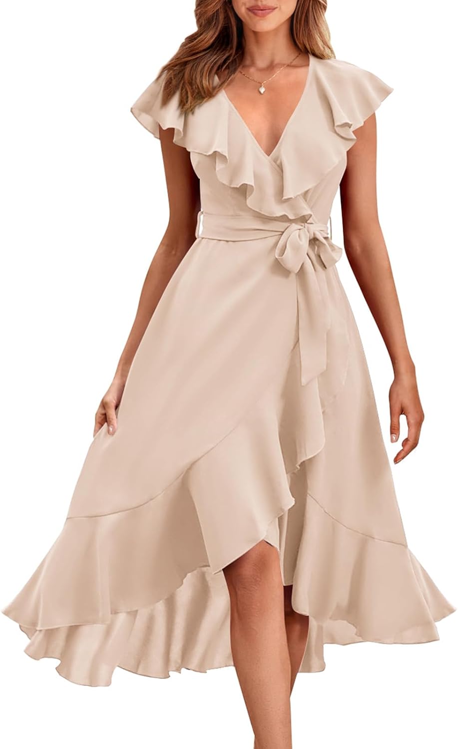 RETTYGARDEN Women's 2026 Summer Cross Midi Dress Casual Boho Deep V Neck Short Sleeve Ruffle Hem Split Beach Long Dresses