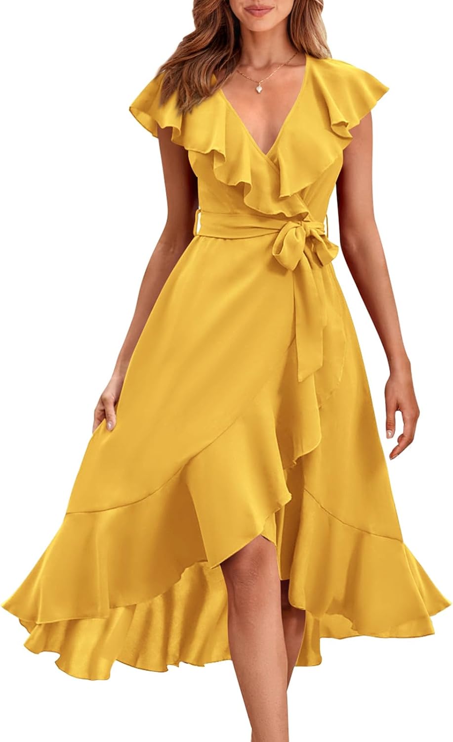 RETTYGARDEN Women's 2026 Summer Cross Midi Dress Casual Boho Deep V Neck Short Sleeve Ruffle Hem Split Beach Long Dresses