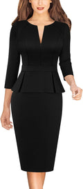 VFSHOW Womens Work Business Office Front Zipper Peplum Church Sheath Dress | 3\/4 Sleeves, Elegant, Spring Fall, Church, Funeral, Slimming Fitted Bodycon Dresses