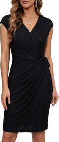 Berydress Women's Faux Wrap Dresses V Neck Casual Work Mesh Midi Dress 2026 | Sleeveless, Sheath Bodycon Design, Knee Length, Tulip Hemline, For Business Works, Going Out, Semi Formal Party, Cocktail