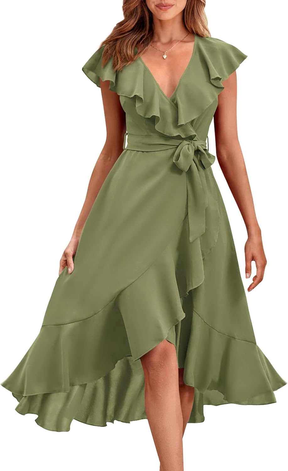 RETTYGARDEN Women's 2026 Summer Cross Midi Dress Casual Boho Deep V Neck Short Sleeve Ruffle Hem Split Beach Long Dresses