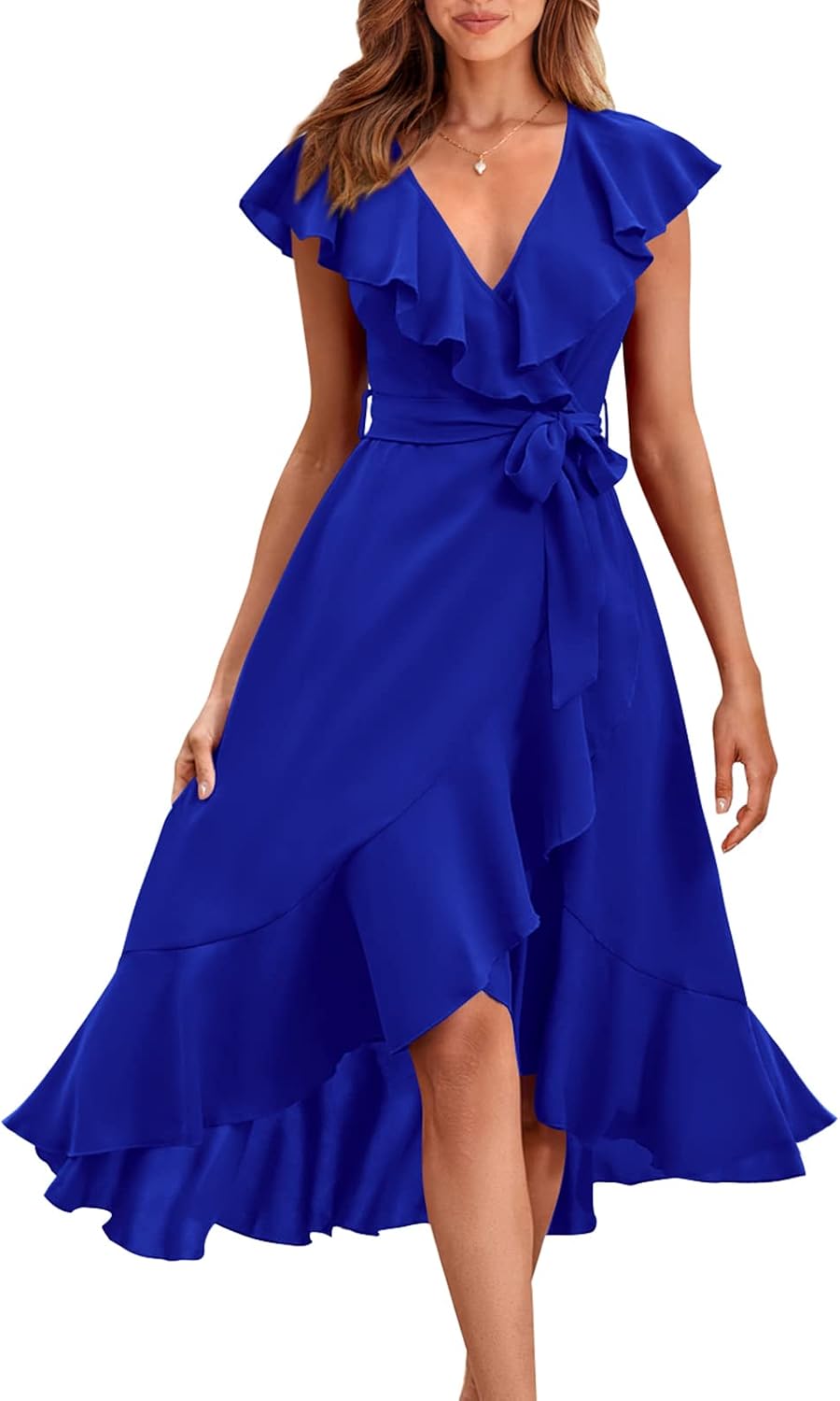 RETTYGARDEN Women's 2026 Summer Cross Midi Dress Casual Boho Deep V Neck Short Sleeve Ruffle Hem Split Beach Long Dresses
