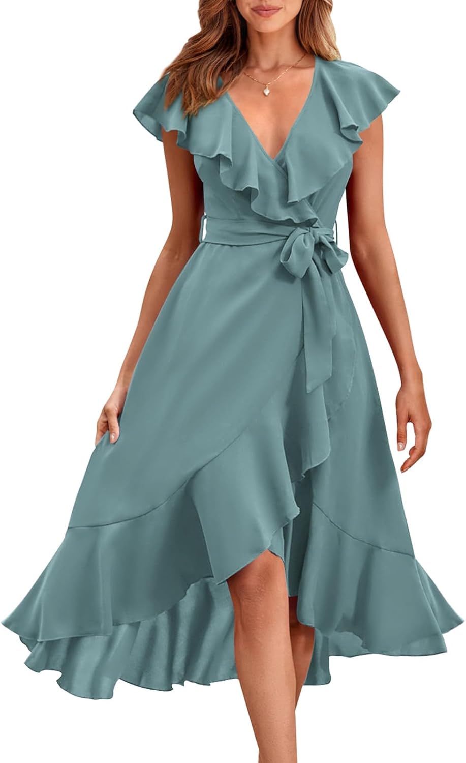RETTYGARDEN Women's 2026 Summer Cross Midi Dress Casual Boho Deep V Neck Short Sleeve Ruffle Hem Split Beach Long Dresses