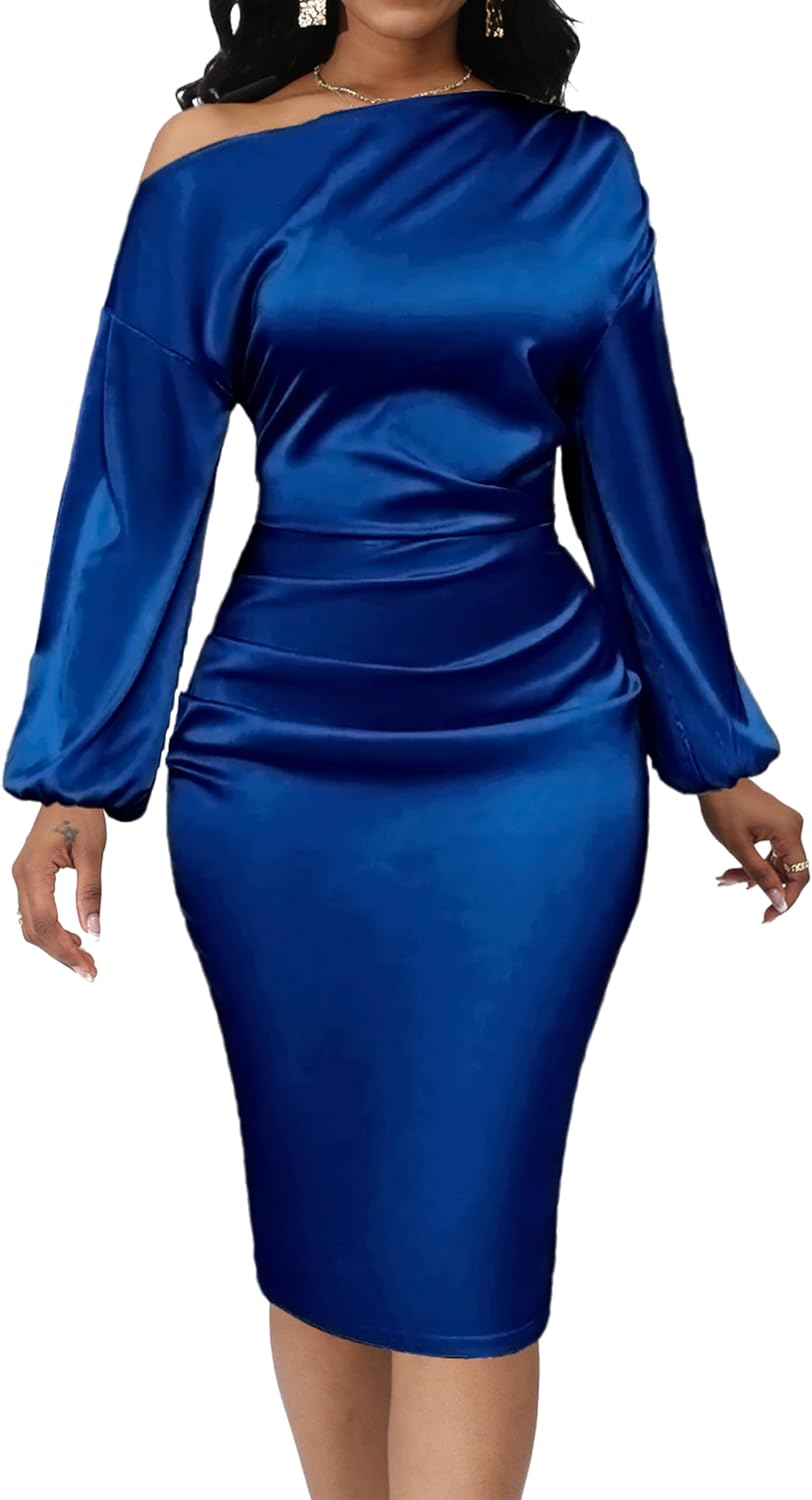 Yiershu Women's Fall Off Shoulder Bodycon Dress Elegant Long Sleeve | Formal Cocktail Party Midi Maxi Dresses for Women Weekend Holiday Club Wedding