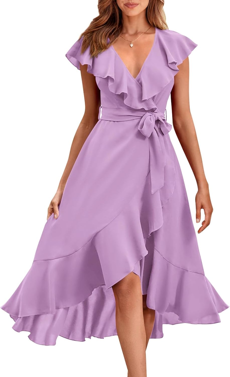 RETTYGARDEN Women's 2026 Summer Cross Midi Dress Casual Boho Deep V Neck Short Sleeve Ruffle Hem Split Beach Long Dresses