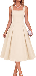 Belle Poque Womens Midi Dress Square Neck Wedding Guest Dresses | A Line, Pockets, Pleated, Fit and Flare, Semi Formal Elegant Dress for Cocktail, Party, Birthday, Date Night, Holiday