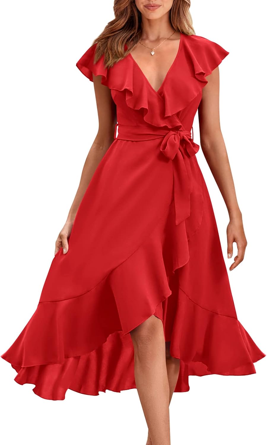 RETTYGARDEN Women's 2026 Summer Cross Midi Dress Casual Boho Deep V Neck Short Sleeve Ruffle Hem Split Beach Long Dresses