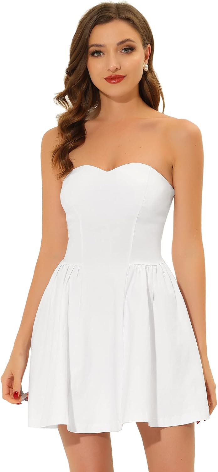 Allegra K Women Sexy Strapless Off Shoulder 2026 Cocktail Party Mini Dress | Tube, Sweetheart Neckline, Date, Night-out, Birthday, A-Line, Flare Sexy Corset Short Dress