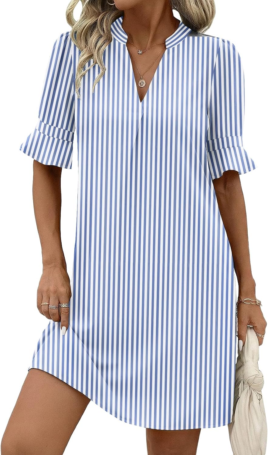 Zeagoo Summer Dresses for Women 2026 V Neck Ruffle Sleeve Loose Shift Dress Hawaiian Sundress Beach Vacation Clothes