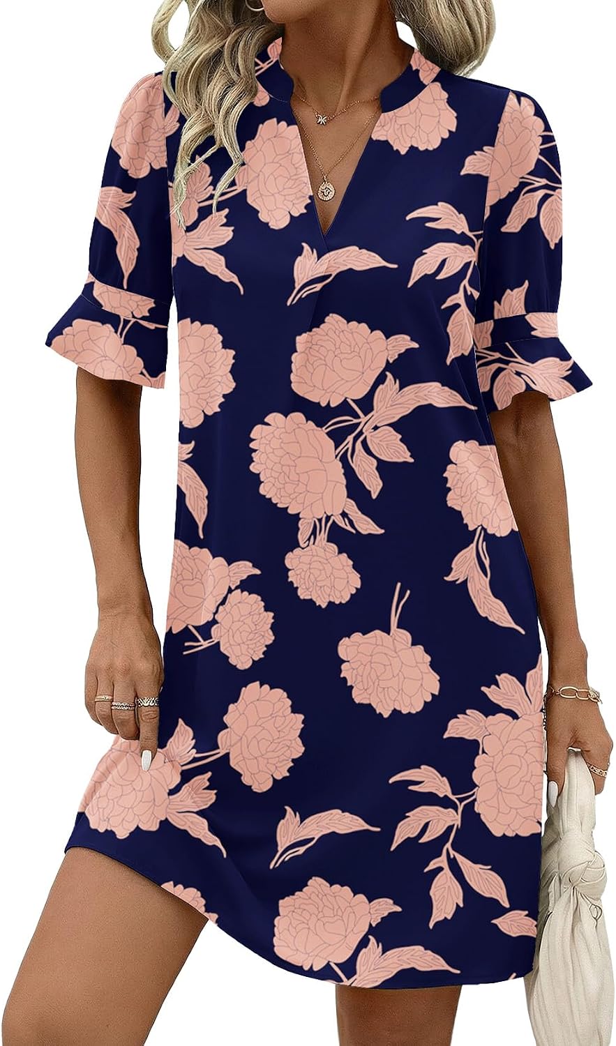 Zeagoo Summer Dresses for Women 2026 V Neck Ruffle Sleeve Loose Shift Dress Hawaiian Sundress Beach Vacation Clothes