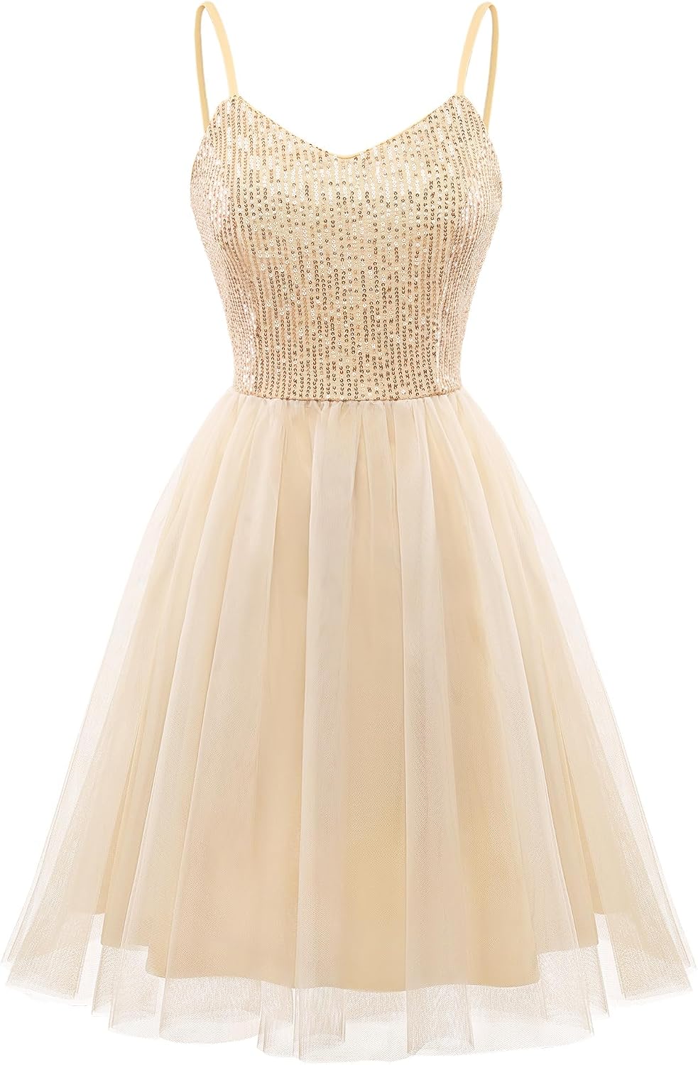Dressystar 2026 Women's Sequin Prom Mini Homecoming Dresses for Teens | Backless Tiered Tulle, Short A Line Glitter, Sparkly Hoco Cocktail Dress for Women, Adjustable Spaghetti Strap, Formal Party