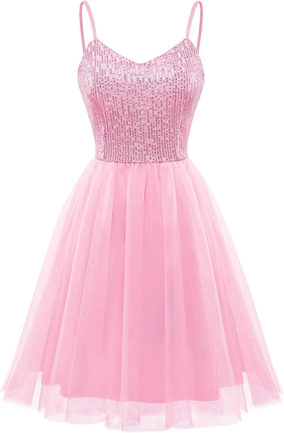 Dressystar 2026 Women's Sequin Prom Mini Homecoming Dresses for Teens | Backless Tiered Tulle, Short A Line Glitter, Sparkly Hoco Cocktail Dress for Women, Adjustable Spaghetti Strap, Formal Party