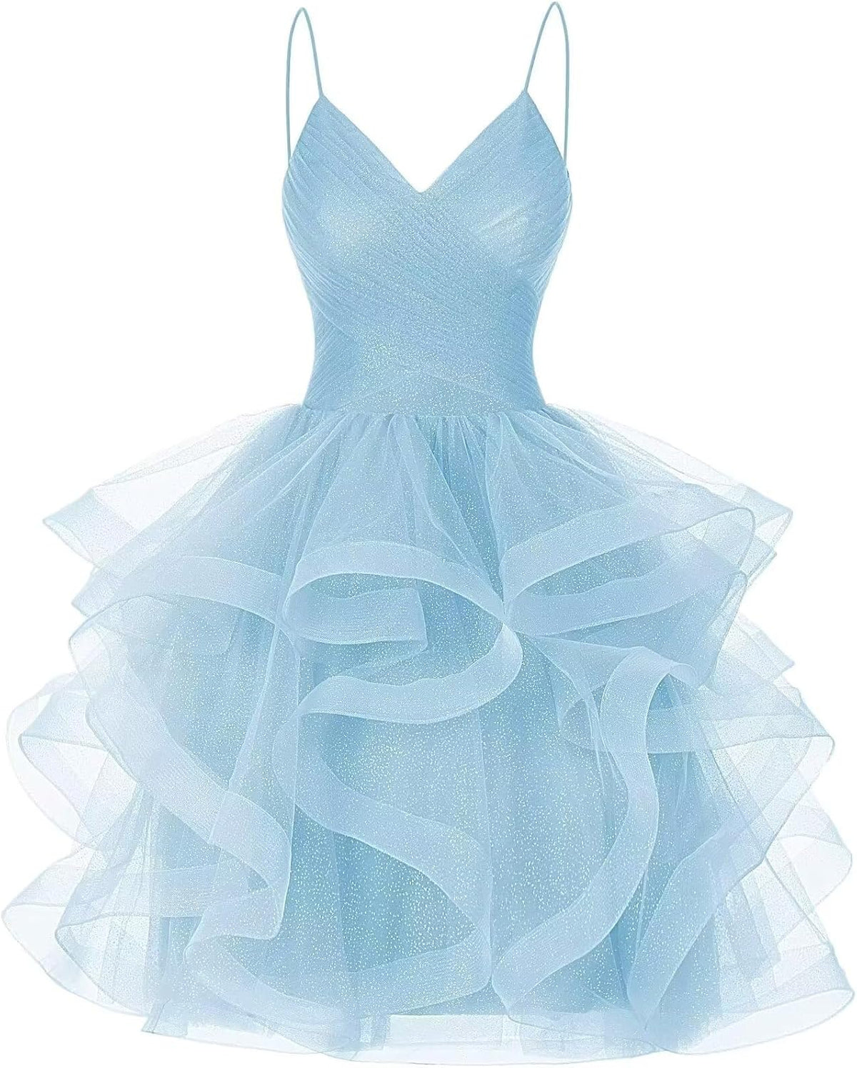 DKGOY Sparkly Tulle Homecoming Dresses for Teens Ruffle A-Line Short Prom Dress V Neck Cocktail Party Gown