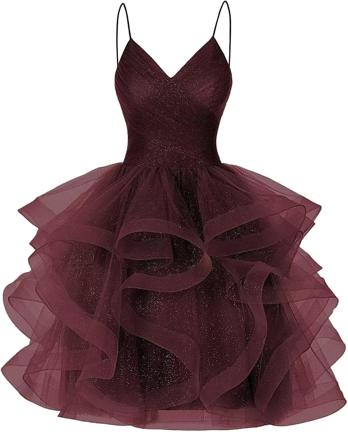 DKGOY Sparkly Tulle Homecoming Dresses for Teens Ruffle A-Line Short Prom Dress V Neck Cocktail Party Gown