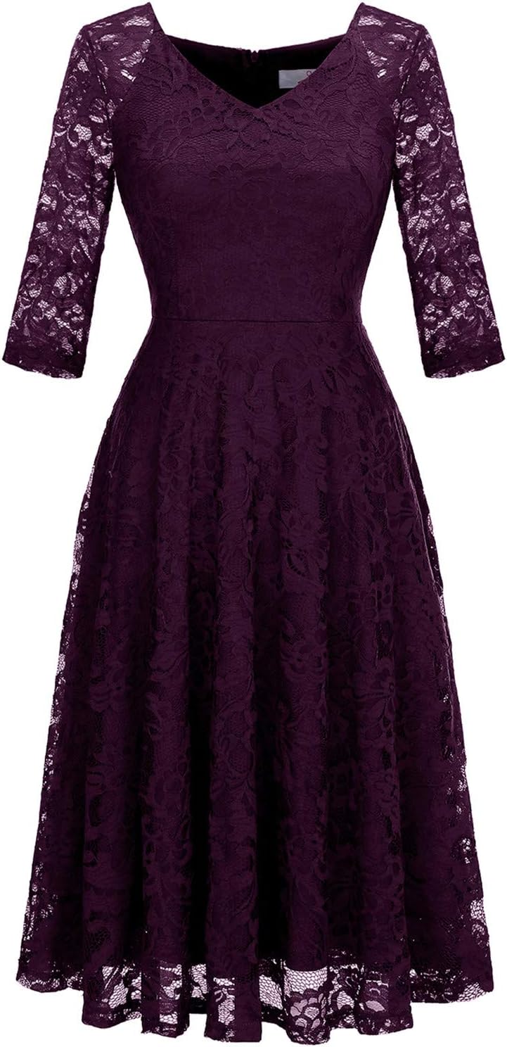 Dressystar Long Sleeves Lace A Line Formal Wedding Guest Dresses