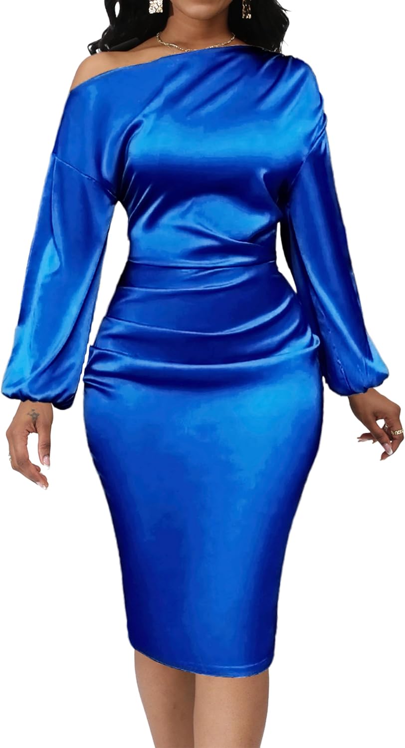 Yiershu Women's Fall Off Shoulder Bodycon Dress Elegant Long Sleeve | Formal Cocktail Party Midi Maxi Dresses for Women Weekend Holiday Club Wedding