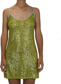 FEORJGP Women Sparkle Sequin Mini Dress Shiny Spaghetti Strap Glitter Disco Slip Short Dress Cocktail Party Club Dresses