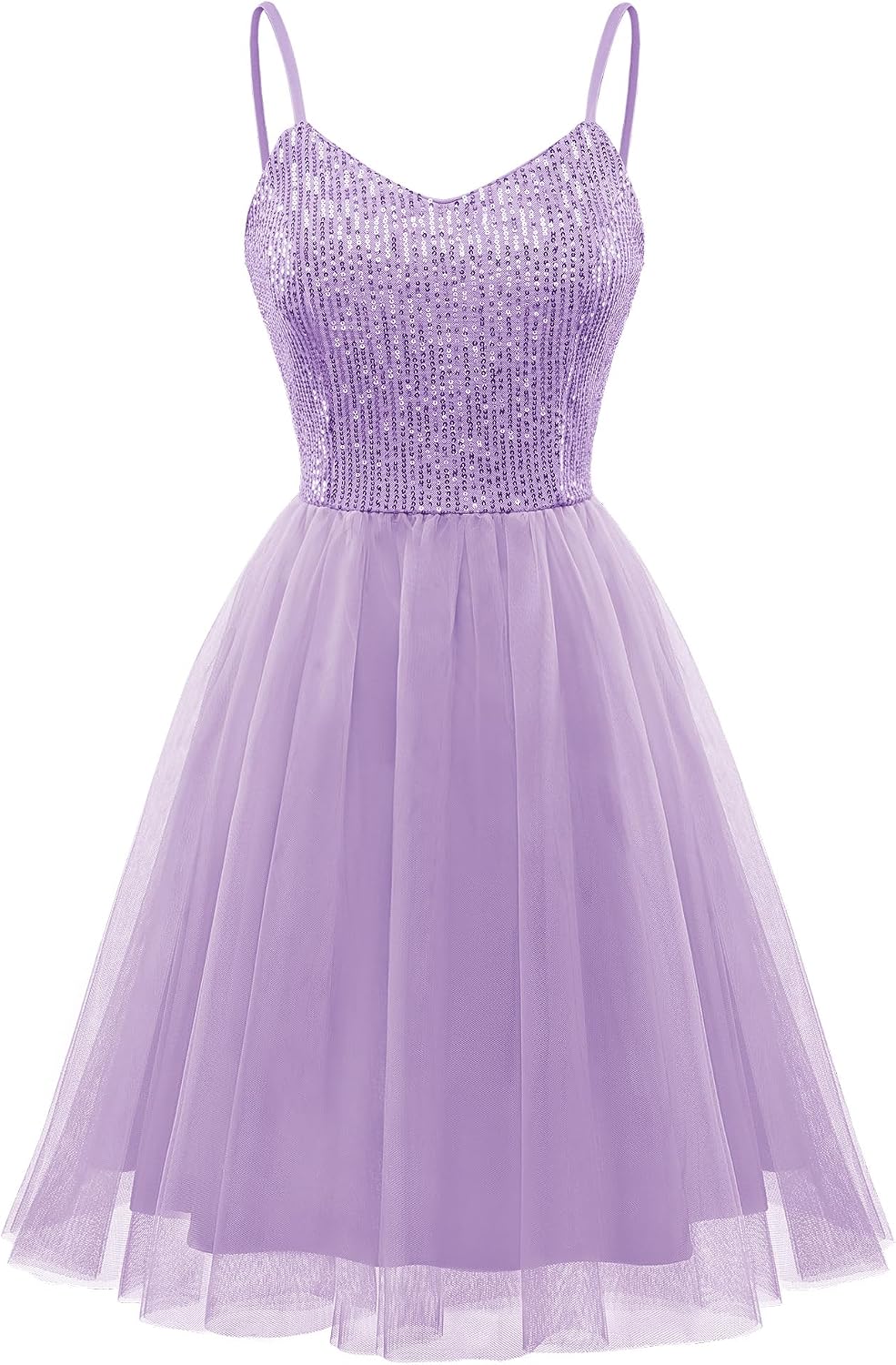 Dressystar 2026 Women's Sequin Prom Mini Homecoming Dresses for Teens | Backless Tiered Tulle, Short A Line Glitter, Sparkly Hoco Cocktail Dress for Women, Adjustable Spaghetti Strap, Formal Party