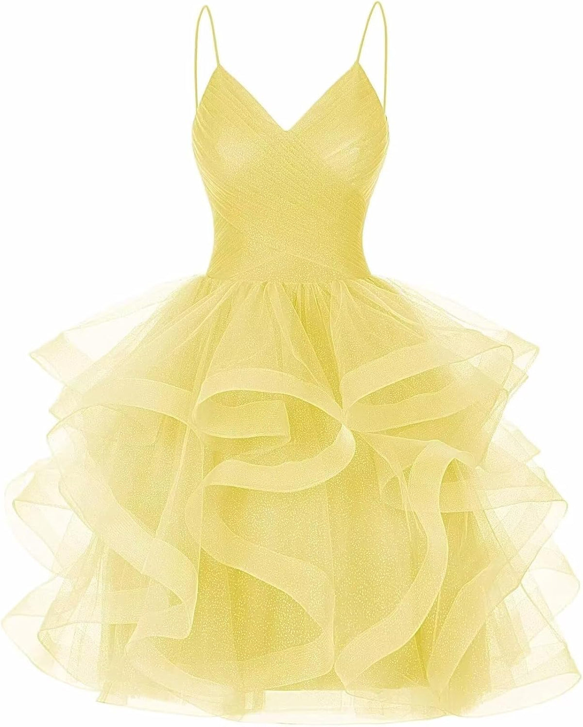 DKGOY Sparkly Tulle Homecoming Dresses for Teens Ruffle A-Line Short Prom Dress V Neck Cocktail Party Gown