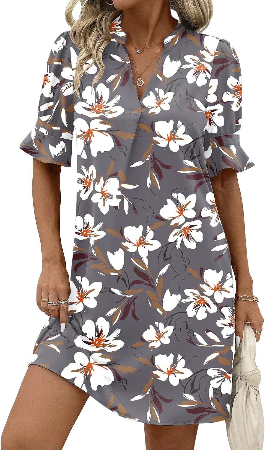 Zeagoo Summer Dresses for Women 2026 V Neck Ruffle Sleeve Loose Shift Dress Hawaiian Sundress Beach Vacation Clothes