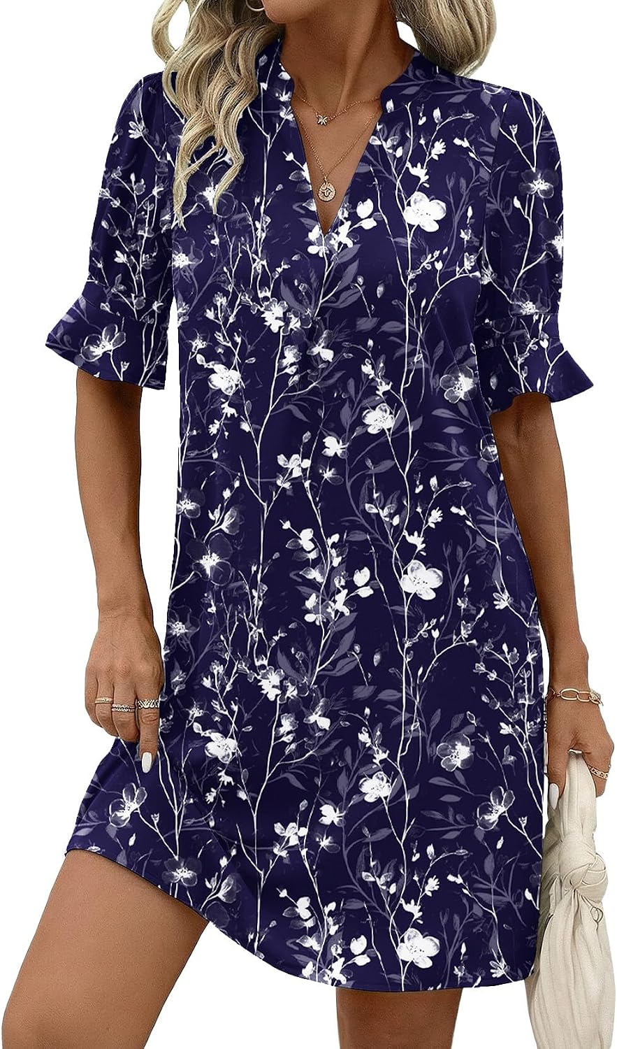 Zeagoo Summer Dresses for Women 2026 V Neck Ruffle Sleeve Loose Shift Dress Hawaiian Sundress Beach Vacation Clothes